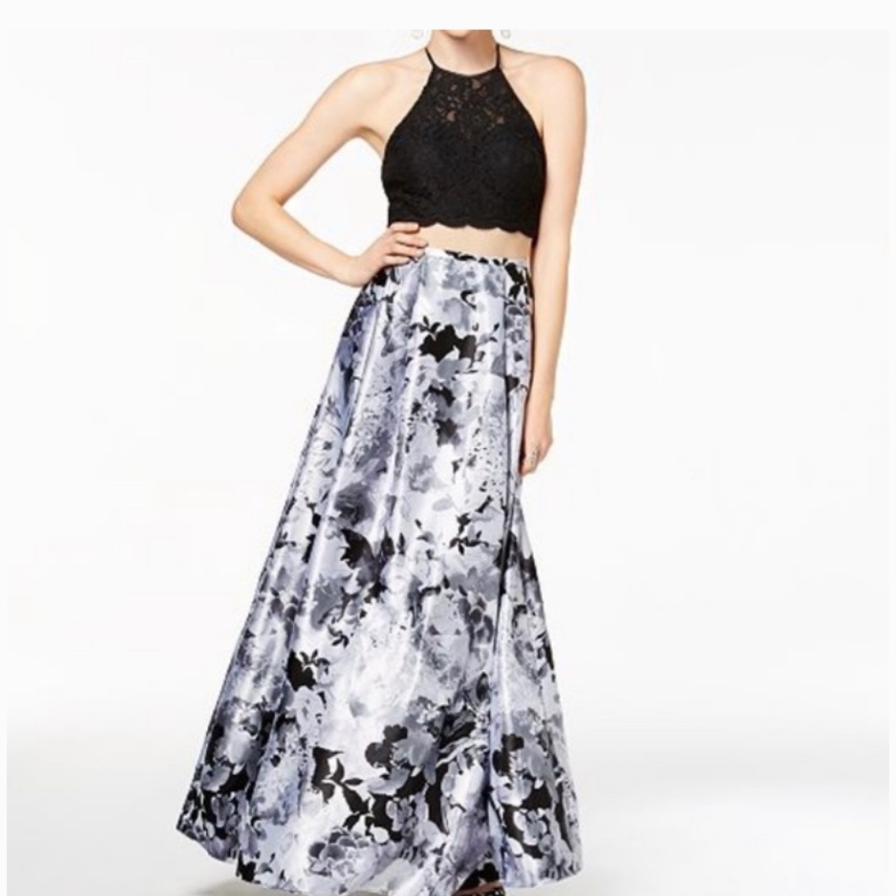 Two Piece Black and Silver Prom Dress